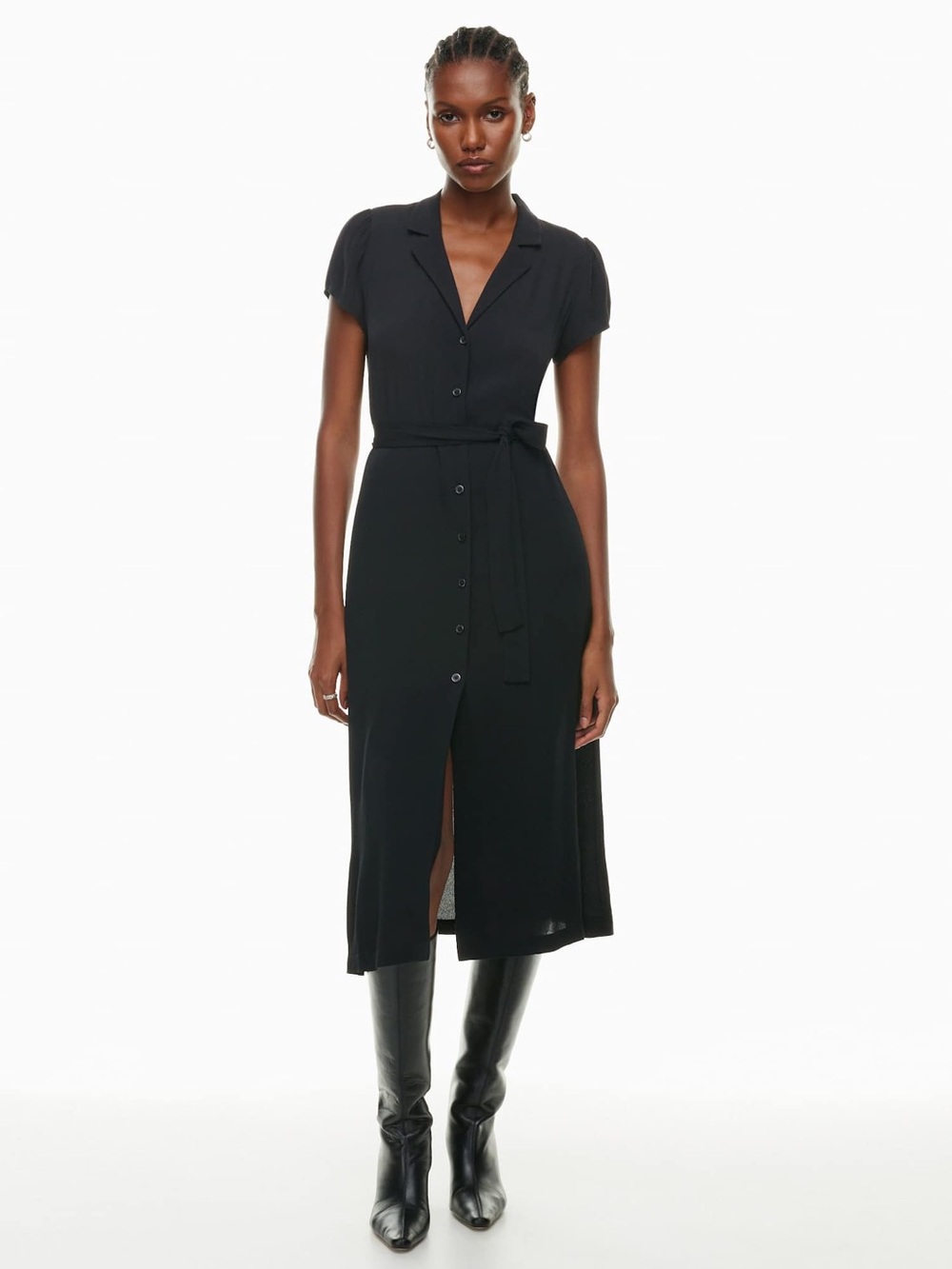 Aritzia Wilfred Button-up Crepe Shirt Dress Size XL Black